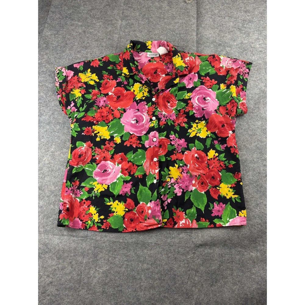 VTG Grannycore‎ Giovelli Women's XL Tropical Blouse Floral Artsy Button Down
